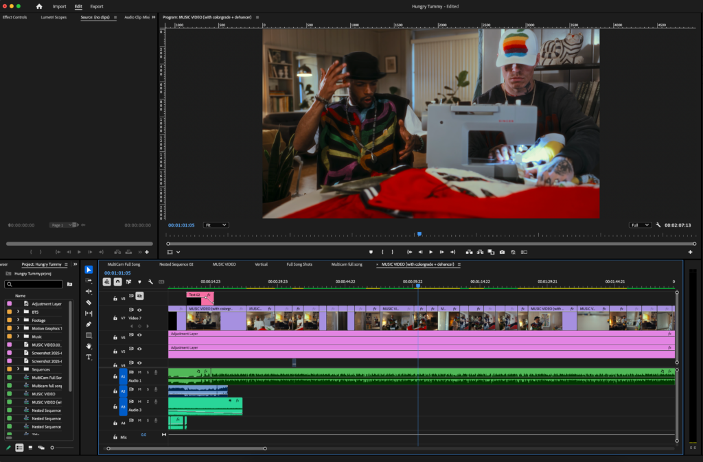 The editing timeline of the Music Video